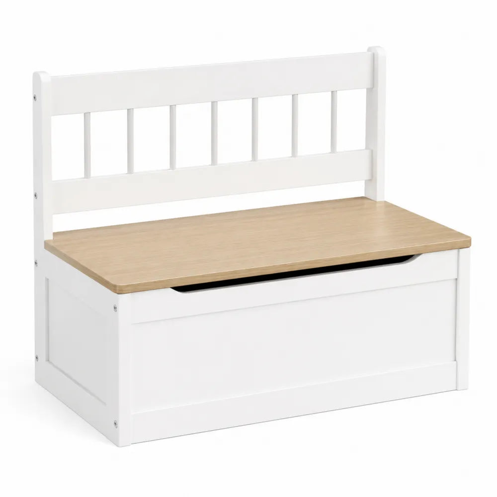 Panca contenitore in legno bianco e naturale 85x35x60cm
