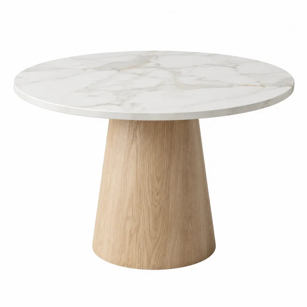 Tavolo rotondo in marmo e legno di rovere, diametro 120 cm