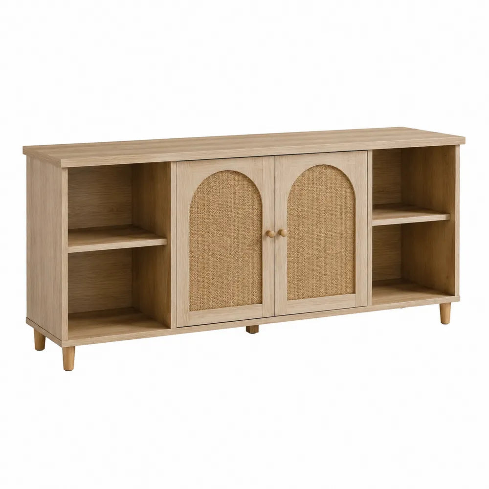 Mobile TV in legno e rattan 160x40x70 cm