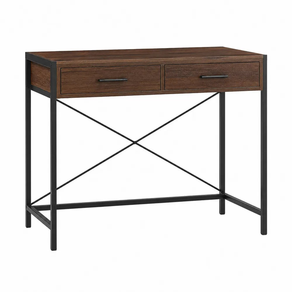 Scrivania in legno e metallo nero con cassetti