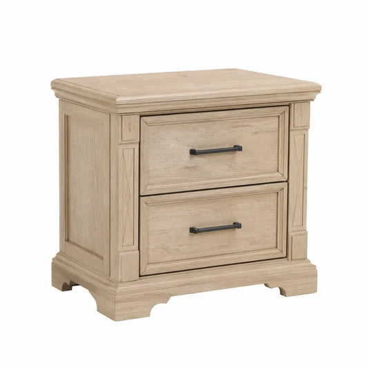 Comodino in legno con 2 cassetti e maniglie in metallo rovere chiaro 60x40x55 cm