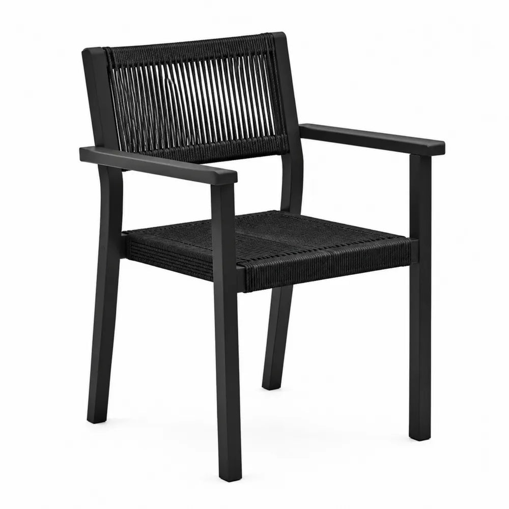 Sedia in alluminio e corda nera per esterni 55 x 56 x 85 cm