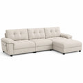 Divano angolare in tessuto beige con chaise longue