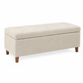 Panca Contenitore in Tessuto Beige con Gambe in Legno