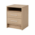 Comodino in legno MDF con due cassetti rovere chiaro