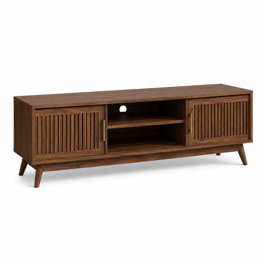 Mobile TV in legno massello con ante scorrevoli e ripiani