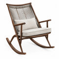 Sedia a dondolo in legno massello con corda e tessuto beige