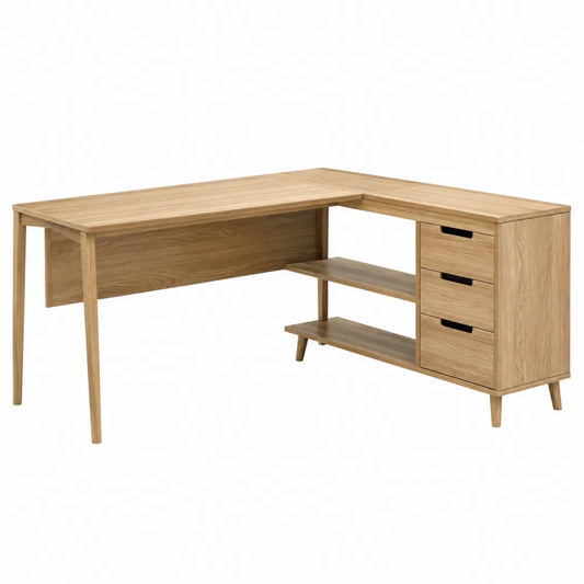 Scrivania angolare in legno con cassetti e scaffali