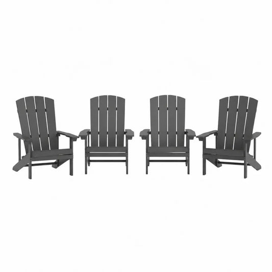 Set di 4 Sedie da Esterno in Plastica Grigio Antracite