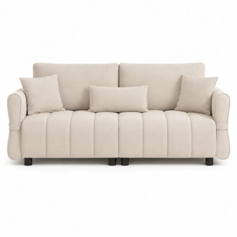 Divano 3 posti in tessuto con cuscini inclusi beige 200x85x90 cm