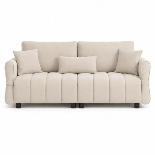 Divano 3 posti in tessuto con cuscini inclusi beige 200x85x90 cm