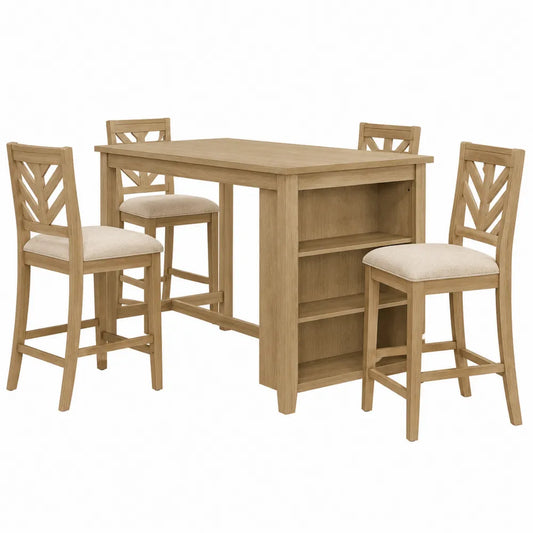 Set da pranzo in legno con 4 sedie in tessuto