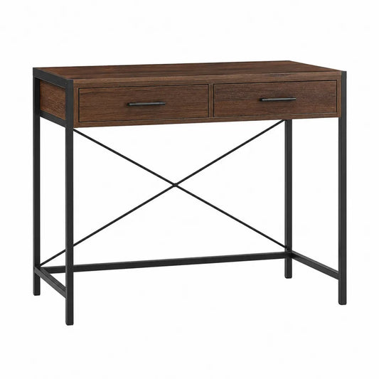 Scrivania in legno e metallo nero con cassetti
