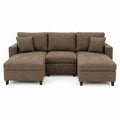 Divano angolare in tessuto poliestere marrone con chaise longue