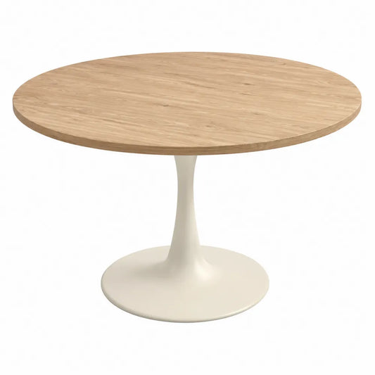 Tavolo rotondo in legno con base in metallo bianco 120 cm