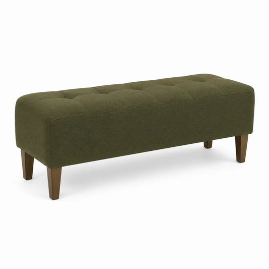 Panca in tessuto poliestere verde con gambe in legno di faggio