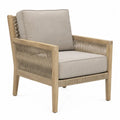 Poltrona da esterno in legno e corda con cuscini beige